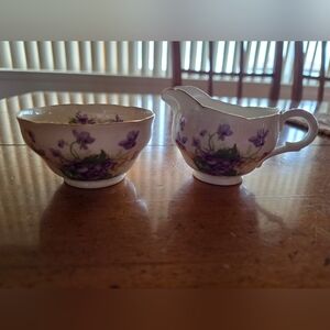 Vintage 1970s Adderley England Bone China Floral creamer and sugar bowl